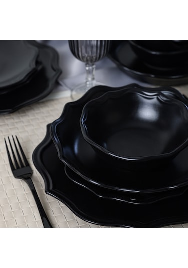 Keramika Mat Siyah Romeo Yemek Takımı 24 Parça 6 Kişilik 956