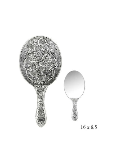 Gümüş  925 Ayar Gül Desenli El Aynası