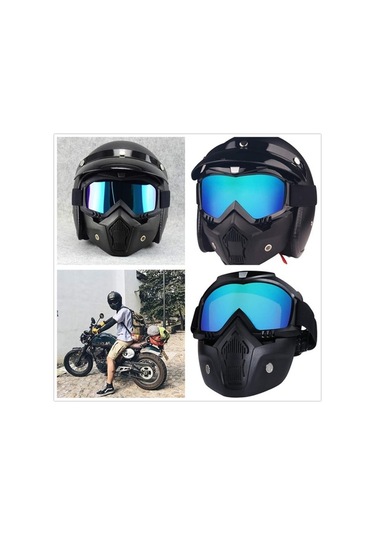 Trendooze Yüz Maske Motosiklet Kaskı, Renkli Lensli Koruyucu Gözlük