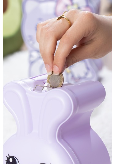 Porsima 041-1 Pvc Anahtarlı Kilitli Gülenyüz Kumbara Lila 12,5x15,5cm