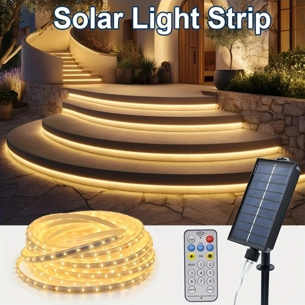 Trendooze 022 1 Adet Güneş Enerjili Led Şerit Işık 8 Mod Uzaktan Kumandalı Zaman Ayarlı 19685 İnç 320 Led Beyaz Işık