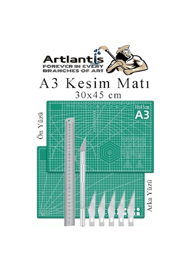 Kesim Matı A3 Kretuar Seti Ve Çelik Cevel 30 Cm 1 Adet 30x45 Cm Çift Taraflı Çizim Matı Kesme Madı Kesim Tablası Kesim Altlığı