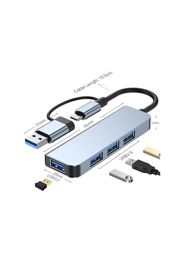 Jouis Usb Çoğaltıcı Dönüştürücü 2 In 1 Adaptör 4 Port Type C Usb