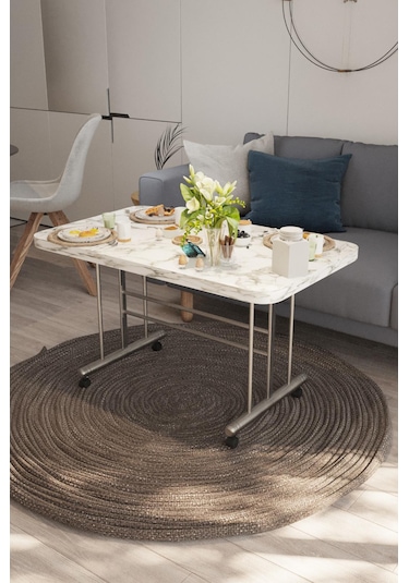 Avenza Living 70 110 Tekerlekli Orta Sehpa Beyaz - Beyaz Mermer