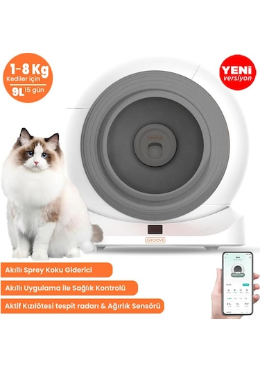 Groove Q-clean Wi-fi Otomatik Akıllı Kedi Tuvaleti Gri Ultra Sessiz+akıllı Sprey Koku Giderici+app Kontrol+akıllı Sensör
