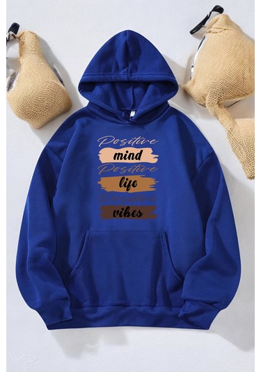 Mind Life Vibes Baskılı Oversize Sweatshirt Mavi