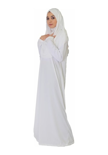 Beyaz Fermuarsız Namaz Elbisesi Beyaz