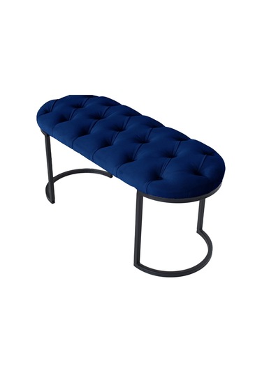 Elısse Mavi Model- Oval Metal Ayak 100 Cm Bench&koltuk&puf-yatak Odası Önü&ucu Puff&oturak