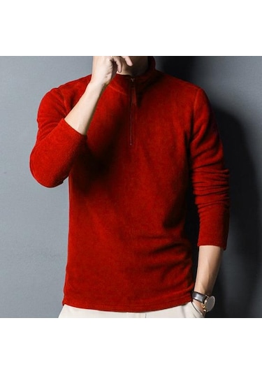 Erkekler Sonbahar Kış Kazak Fermuar Stand Yaka Uzun Kollu Kalın Polar Polar Düz Renk Uzun Kollu Boyun Koruma Orta Uzunlukta Yumuşak Rahat Mavi