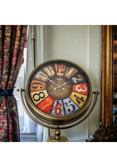 Eskitme Metal Ofis Salon Otel Ayaklı Seyyar Saat B10 Eskitme