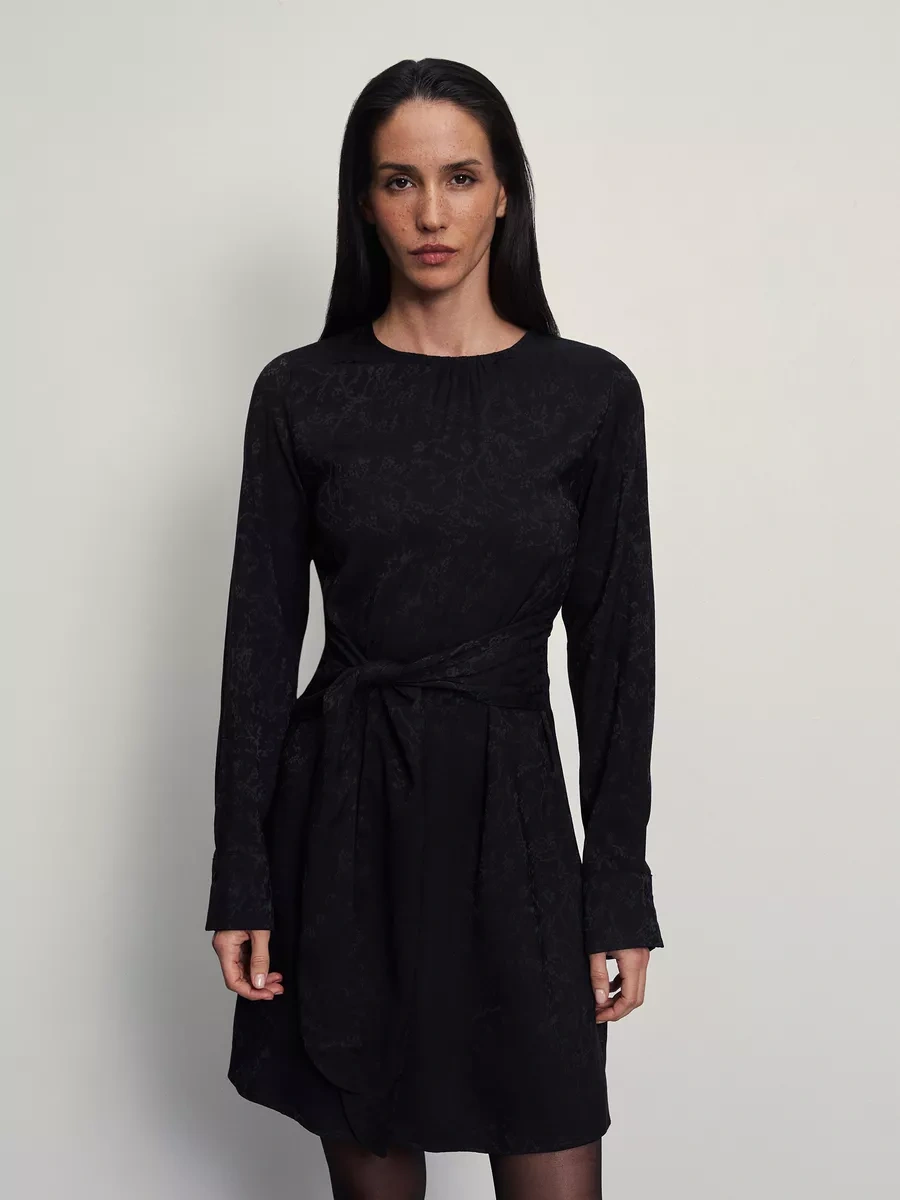 Zarına Bel Kemerli Baskılı Kısa Elbise 200754175 Siyah