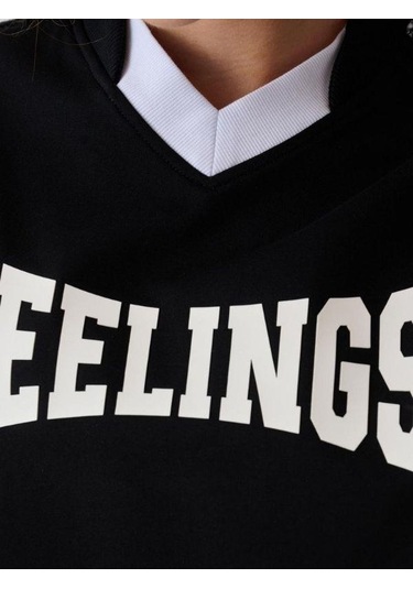 Kız Çocuk Feelings Baskılı Tshirt Pantolon Tasarım Takım-15516 Siyah