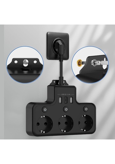 Novahub Qianfan Dörtlü Priz Bağımsız Anahtar 3 Soket+3 Usb Şarj