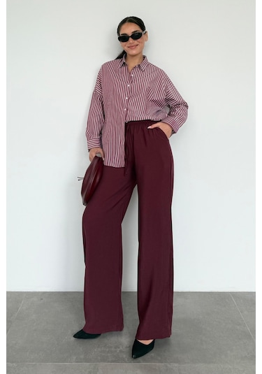 Madmext Bordo Çizgili Kadın Gömlek Mg2410 Bordo