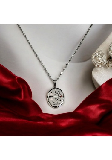 Kadın Mineli Çelik Yay Burç Kolye 796021 Gümüş