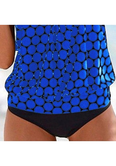 2 Adet/set Kadın Tankini Set U Yaka Kolsuz Puantiyeli Üstler Yan Büzgülü Yüzme Şortu Seti Hızlı Kuruyan Mayo Siyah