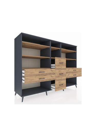 Kronos Dolap 8 Raflı 7 Çekmeceli 220x59x163 Antrasit-çam Antrasit-çam