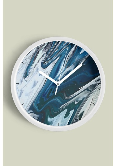 Soyut Tasarım Modern Duvar Saati - 35cm - Önü Camlı Beyaz Kasa - Sessiz Mekanizma-jh0032 Beyaz