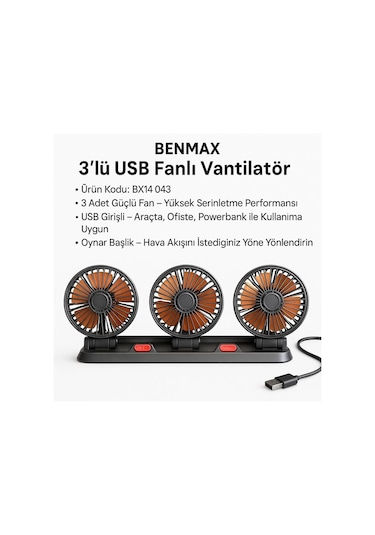 Vantilatör Üç Fanlı Usb Çıkışlı