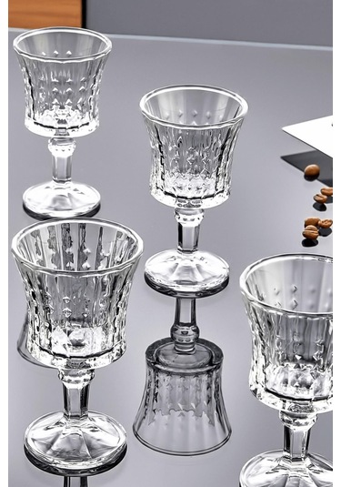 Modern Çizgili Desenli 6 Lı Ayaklı Cam Kahve Yanı Su Bardak Seti Takımı Şeffaf