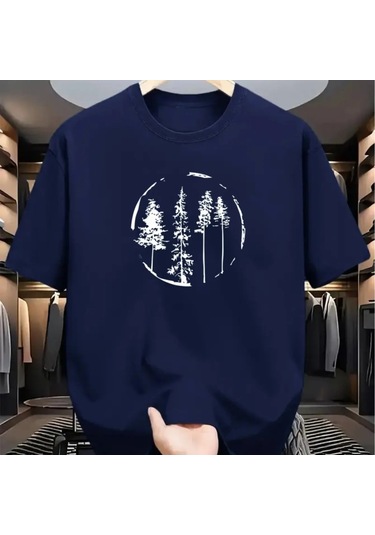 Guılan Erkek %100 Pamuk Orman Desenli Spor Tişörtlacivert Lacivert