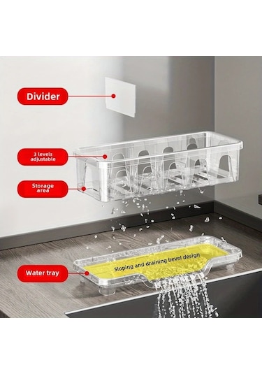 Elmpaly Şeffaf Lavabo Organizerı Süngerlik Sabunluk Bulaşık Fırçası Yer Temizleyici Askısı Şeffaf Beyaz
