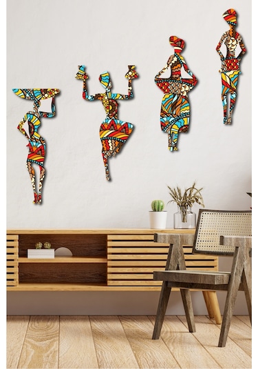 No77decor Afrikalı Kadın Etnik Desenler Dijital Baskı Mdf Set 4 Parça