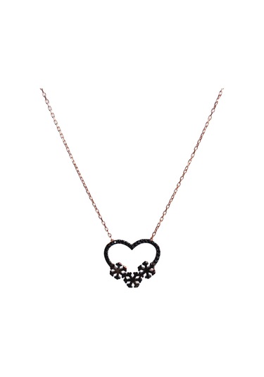 Gümüş Zirkon Taşlı Gold Kalpli Kar Tanesi Trend Kadın Kolye