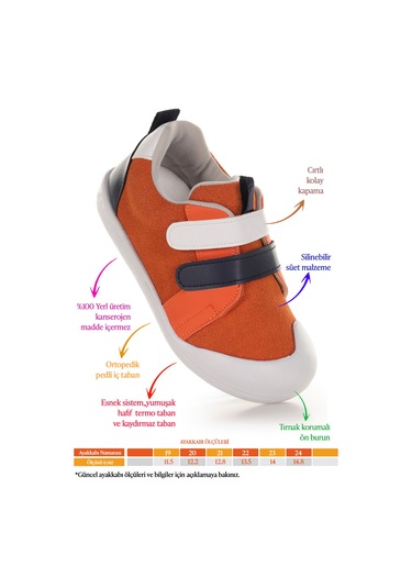 Kiko Kids Şifu İlk Adım Cırtlı Erkek Bebek Spor Ayakkabı Turuncu - Lacivert Turuncu - Lacivert