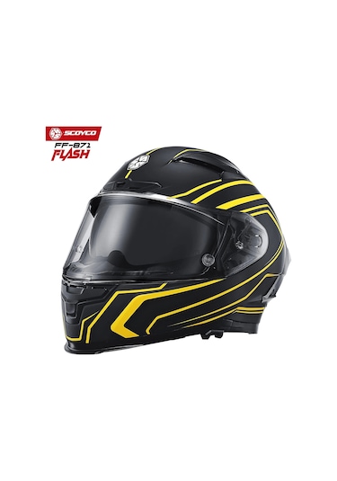 Scoyco FF-871 Flash Güneş Vizörlü Kapalı Motosiklet Kask Mat Sarı - Siyah