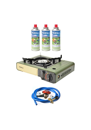 Nurgaz Ng 501 Çantalı Tekli Portatif Ocak + 3 Adet Kartuş +hortum Dedantör Musluk Set Haki