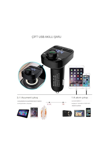 Fm Transmitter Bluetooth Araç Kiti Çakmaklık Mp3 Usb Sd