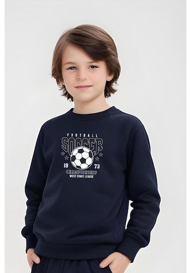 Erkek Çocuk Soccer Baskılı Bisiklet Yaka Eşofman Takımı Lacivert