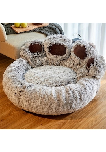 Gateesat Gri M 25.59inch Uzun Tüylü Yumuşak Sıcak Kedi Köpek Yatağı Kışlık Hediye