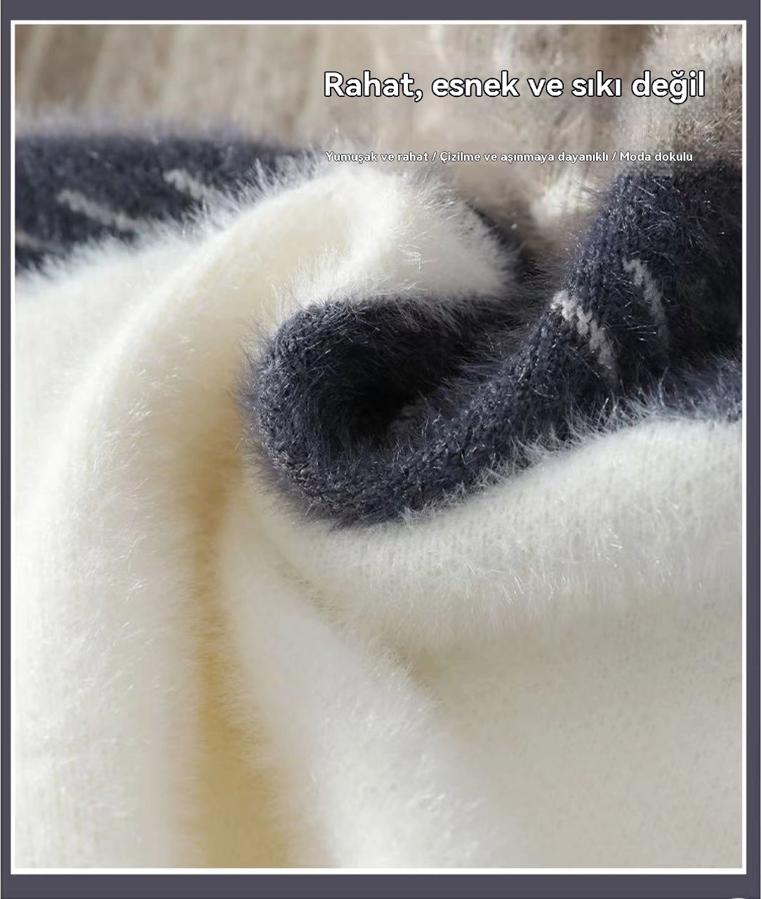 Erkek Vizon Polar Yarım Balıkçı Yaka Kalın Örme İç Kazak Beyaz