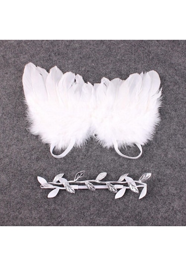 Yenidoğan Bebek Beyaz Melek Kanatları Kafa Bandı Kostüm Fotoğraf Sahne Dekorasyon Beyaz