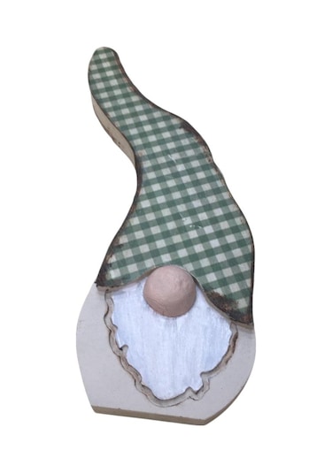 Gnome, Burnuk, Sakallı Kafadar Yeşil Pötikare Ahşap Dekor