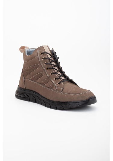 Hakiki Deri Nubuk Erkek Bot Vizon Elastik Bağcıklı Yan Baskılı-3475 Vizon
