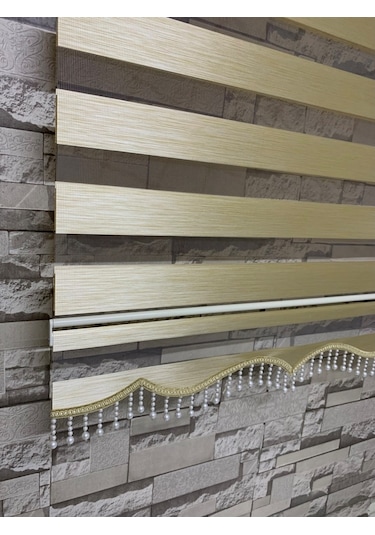 Krem Renk Bambu Zebra Perde (Etek Boncuklu)