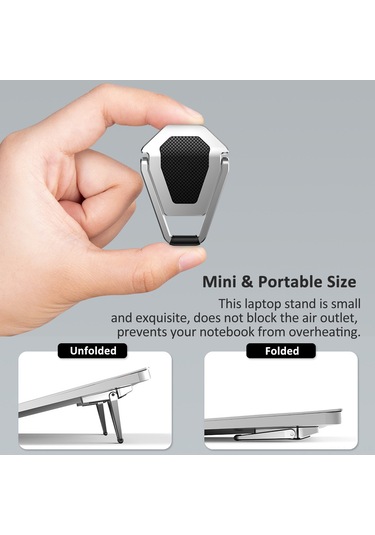 Jeemson Gümüş Gri Çinko Alyuminyum Dizüstü Bilgisayar Tutucu - Katlanabilir Masaüstü Yükseklik Artırıcı Ayaklı Stant
