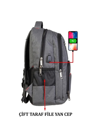 Dada Laptop Bölmeli 15.inç Su Geçirmez Kumaş Günlük Okul Sırt Çantası Gri