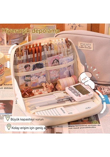 Geniş Kapasiteli Seyahat Kalem Kutusu, Okul Ve Ofis Organizer Çantası, Çok Bölmeli Kozmetik Saklama Çantası, Şık Ve Pratik Depolama Çözümü, Dayanıklı Öğrenci Malzeme Organizer Bej