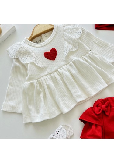 Kalp Baskılı Kutulu 5 Parça Hastane Çıkışı Seti %100 Pamuk Kırmızı