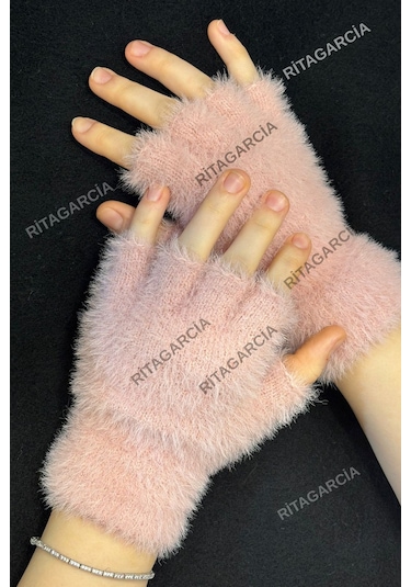 Peluş Kesik Parmak Eldiven Pudra2