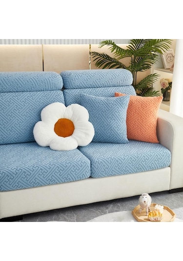 Gri Peluş Kanepe Koltuk Kılıfı Oturma Odası İçin Köşe Kanepe Seti Plus L 3 Seater