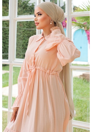 Elisa Gömlek Yaka Elbise 899 - Pudra