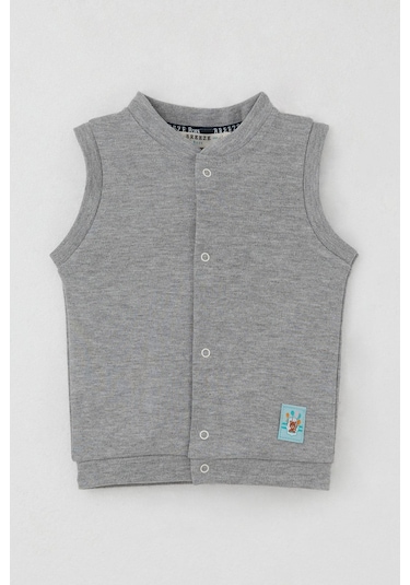 Breeze Erkek Bebek Yelek Çıtçıtlı Sevimli Balonlu Ayıcık Armalı 4 Ay-1 Yaş, Gri Melanj Gri Melanj