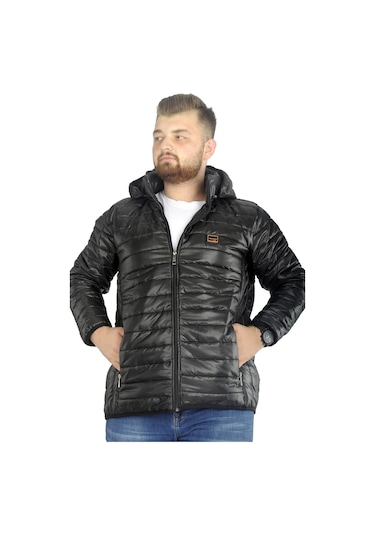 Mode Xl Büyük Beden Mont Kapitone Kapüşonlu 22602 Siyah 001