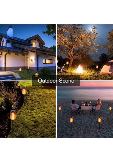 Geeroyoo Solar Enerjiyle Çalışan 12 Led Alevli Fener, Otomatik Algılama, Bahçe Ve Bahçe Dekorasyonu İçin Toprak Takılı Tüp Lambası