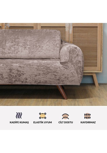Parlak Kadife 3 3 1 1 Koyu Kahve Lastikli Kanepe Örtüsü Lastikli Koltuk Örtüsü Koltuk Kılıfı Koyu-kahve